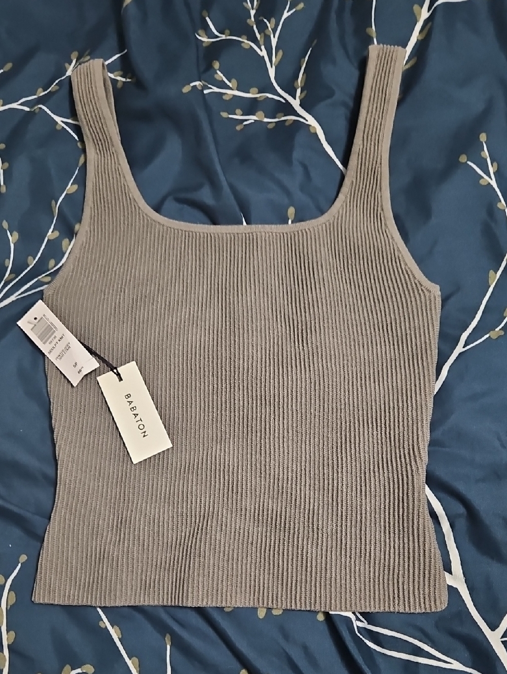 Babaton Sculpt Knit Ribbed Square-Neck Tank in Pewter Gray